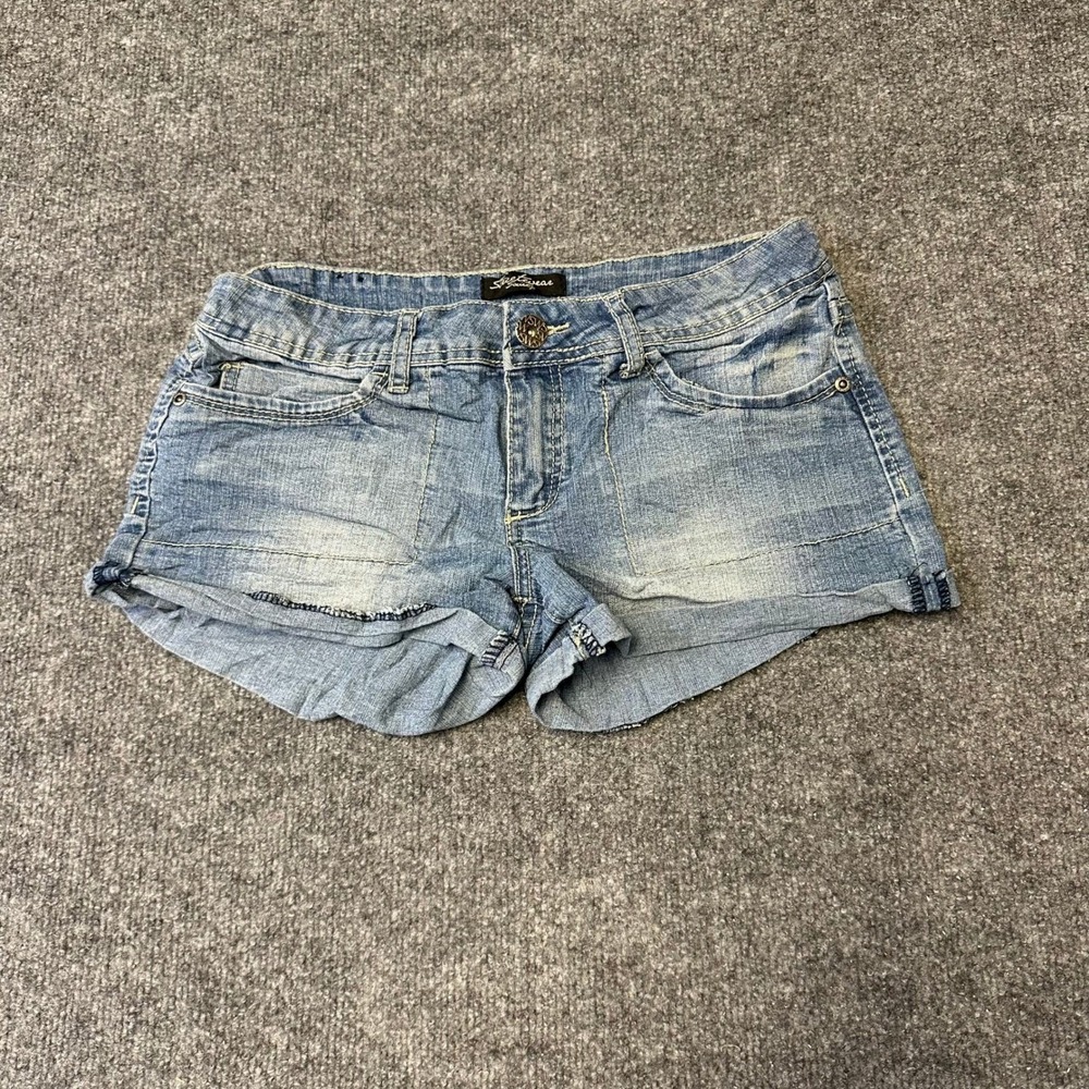 Streetwear Society Shorts Womens Size 7 Blue Denim Cuffed Stretch Casual Summer